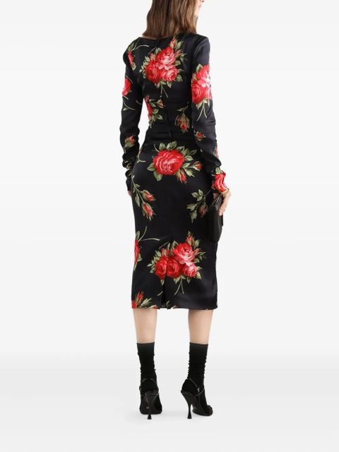 Dolce & Gabbana floral-print long-sleeve midi dress - Black