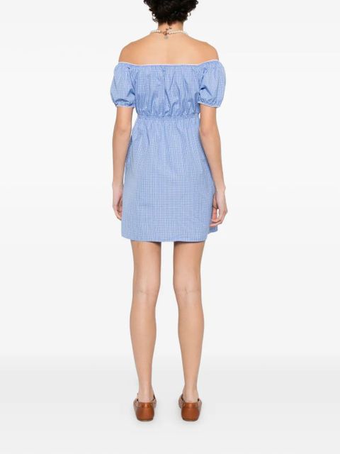 Miu Miu elastic-waist check-print dress - Blue