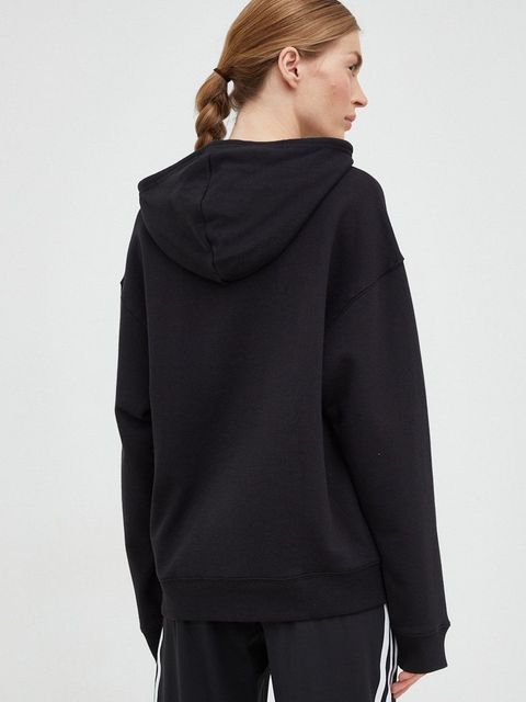 adidas bluza bawełniana damska kolor czarny z kapturem z nadrukiem
