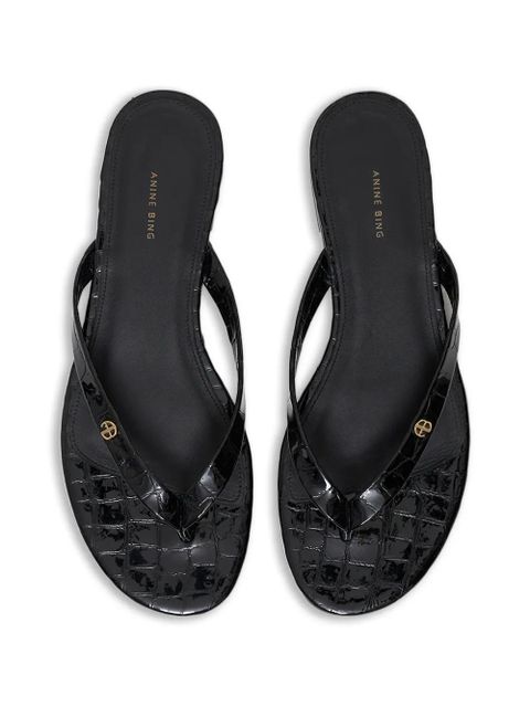 ANINE BING Noelle croc-embossed flat sandals - Black