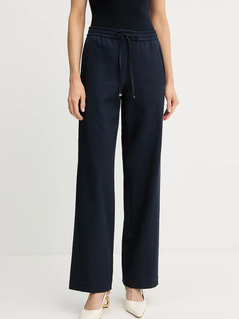 BOSS spodnie bawełniane damskie kolor granatowy proste high waist 50543268 - zdjęcie produktu nr 1