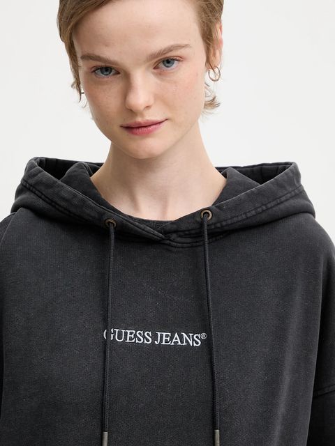 Guess Jeans bluza bawełniana damska kolor czarny z kapturem z aplikacją W5BQ15 KCPR1 - zdjęcie produktu nr 2
