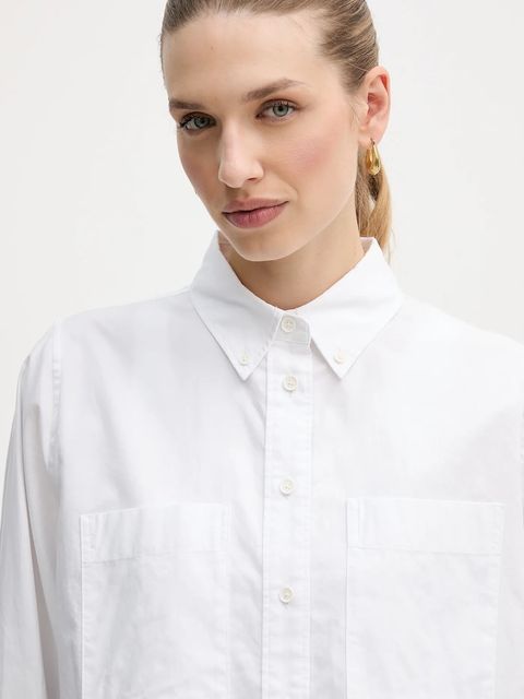 Barbour koszula bawełniana Wren damska kolor biały relaxed z kołnierzykiem klasycznym LSH1723