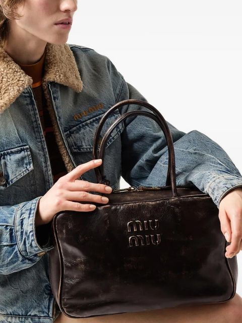 Miu Miu Beau logo-embossed zip-top tote bag - Brown - zdjęcie produktu nr 2