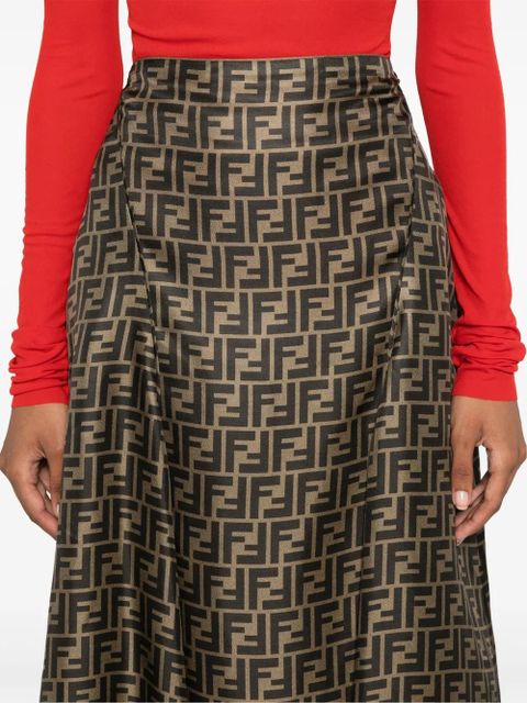FENDI FF-pattern print midi skirt - Brown