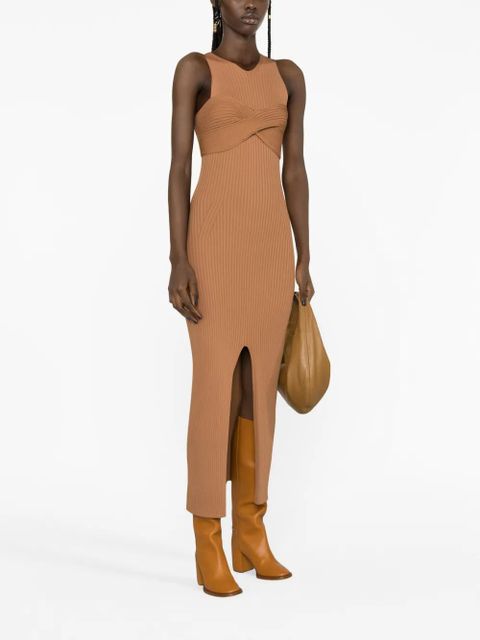 Nanushka twist-detail ribbed-knit dress - Brown