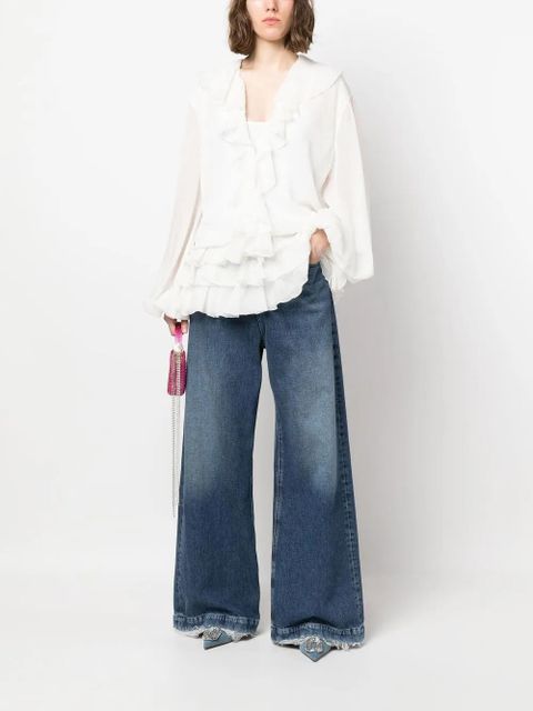 Blumarine fil coupé ruffled blouse - White