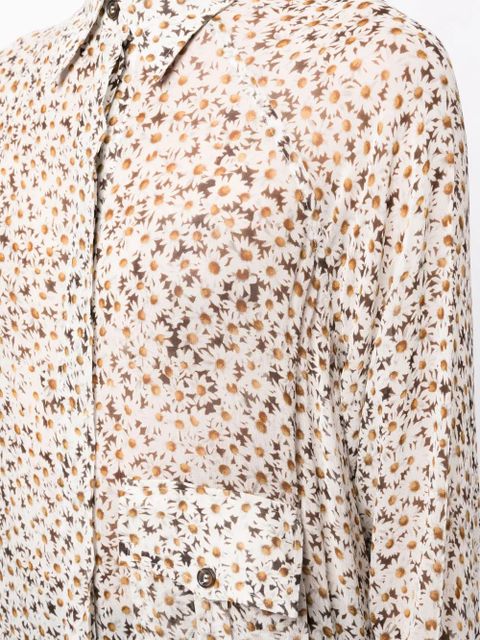 GANNI floral-print long-sleeve shirt - White