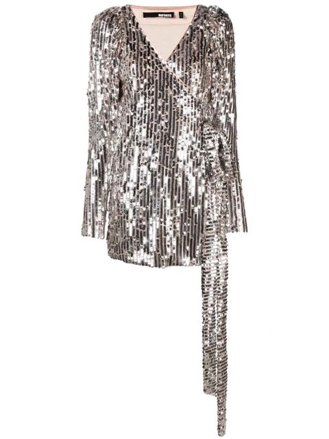ROTATE BIRGER CHRISTENSEN sequin-embellished V-neck dress - Silver - zdjęcie produktu nr 1