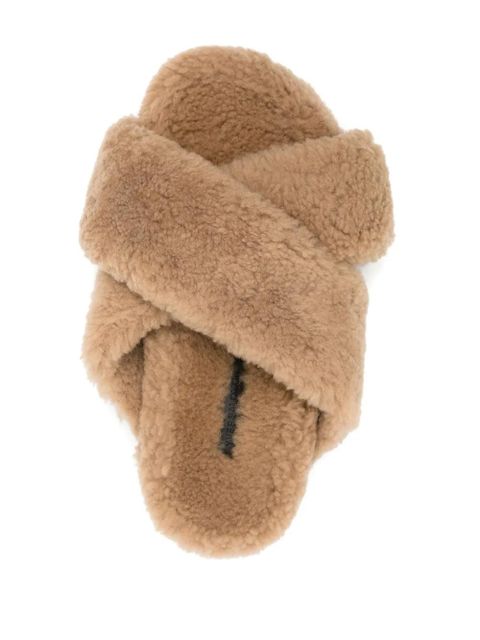 Yves Salomon crossover-strap shearling slippers - Neutrals