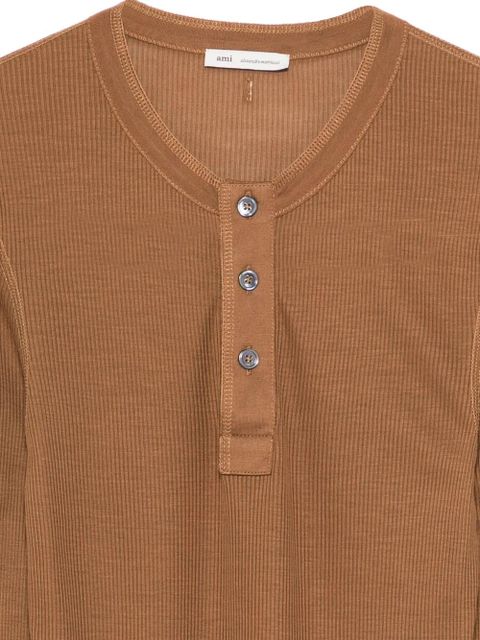 AMI Paris ribbed henley top - Brown