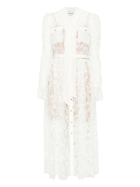 Self-Portrait lace pussy-bow midi dress - White