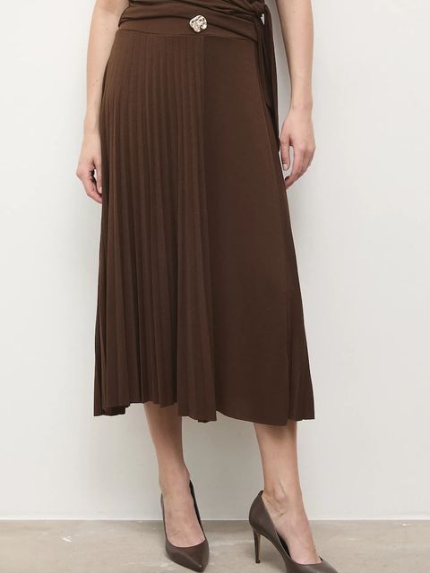 Answear.LAB spódnica kolor brązowy midi rozkloszowana - zdjęcie produktu nr 1