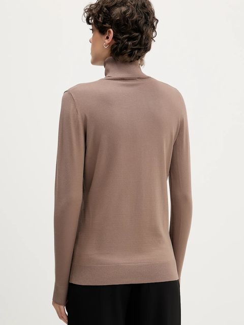 Sisley sweter damski kolor brązowy lekki z golfem 17Q3M2178