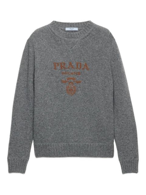 Prada intarsia-logo crew-neck sweater - Grey - zdjęcie produktu nr 1