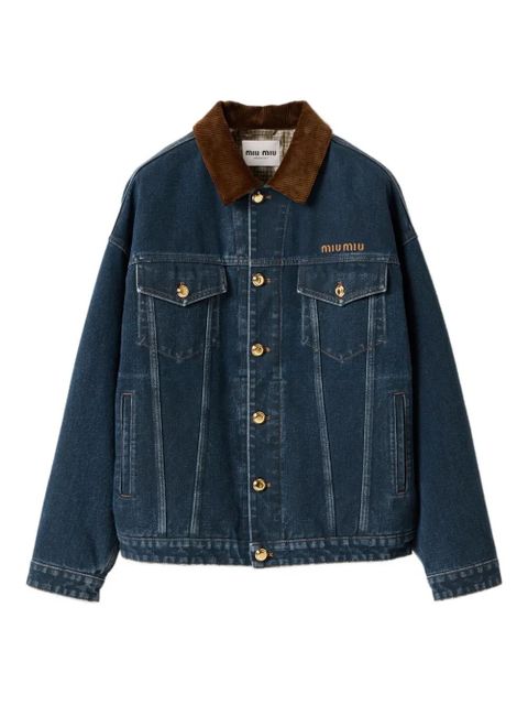 Miu Miu velvet-collar denim jacket - Blue - zdjęcie produktu nr 1