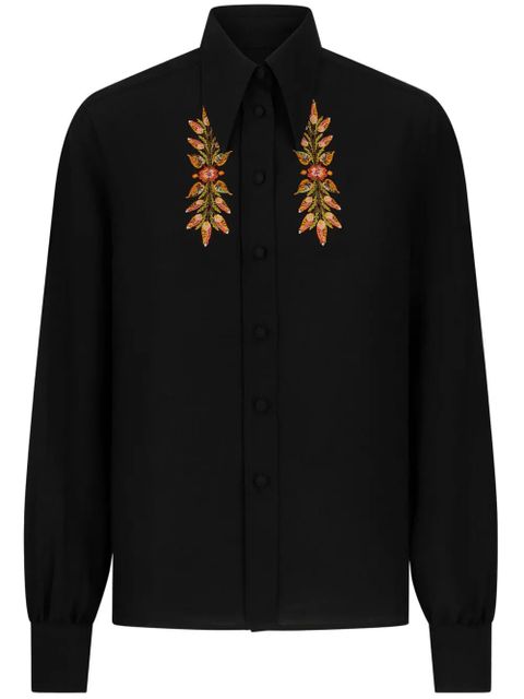 ETRO leaf-embroidery silk shirt - Black - zdjęcie produktu nr 1
