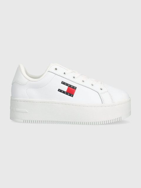 Tommy Jeans sneakersy skórzane TJW FLATFORM ESS kolor biały EN0EN02518 - zdjęcie produktu nr 1