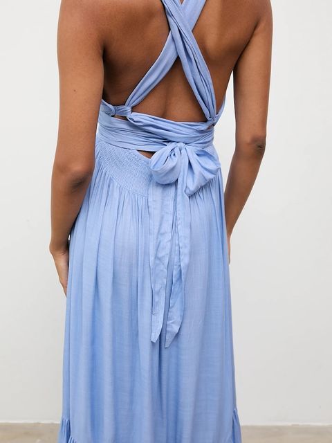 Answear.LAB sukienka kolor niebieski maxi rozkloszowana