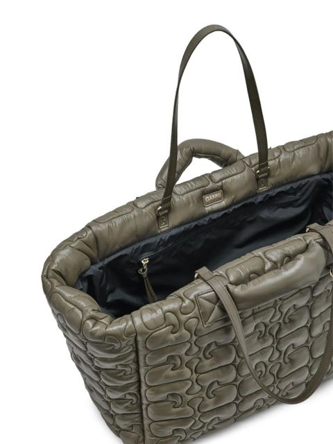 GANNI logo-quilted tote bag - Green