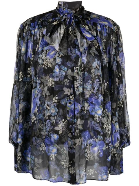 ZIMMERMANN Lyrical Lantern-print silk blouse - Blue - zdjęcie produktu nr 1