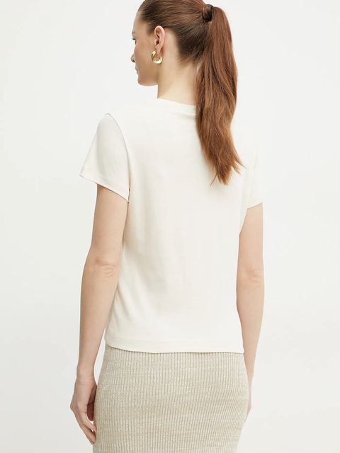 Marella t-shirt bawełniany LANGUE damski kolor kremowy 2513971025200