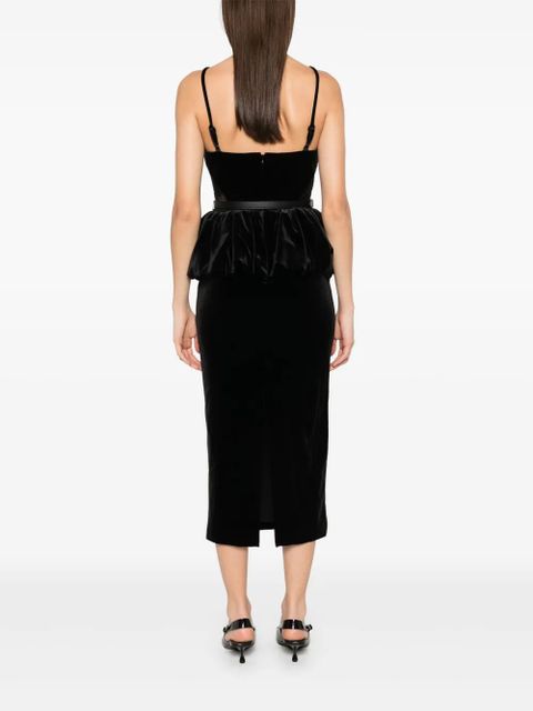 Self-Portrait velvet peplum midi dress - Black