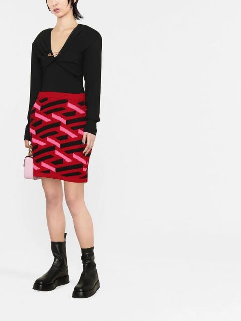 Versace geometric intarsia knitted skirt - Red - zdjęcie produktu nr 2