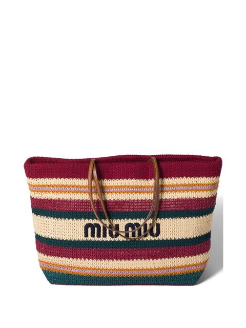 Miu Miu raffia-effect woven tote bag - Red - zdjęcie produktu nr 1