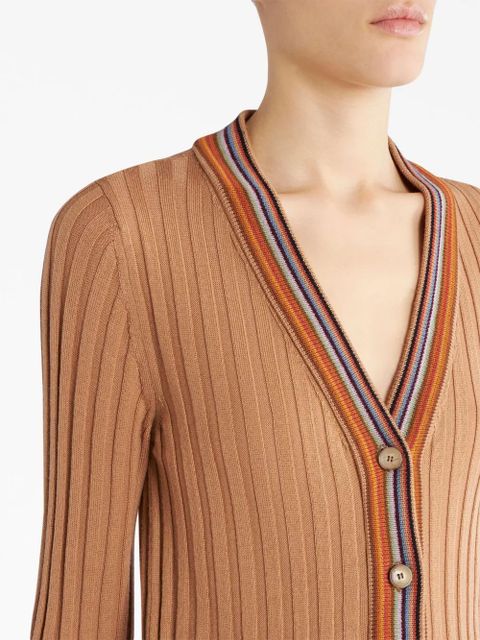 ETRO ribbed-knit V-neck cardigan - Brown