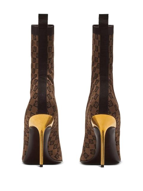 Balmain Skye 95mm monogram-jacquard boots - Brown