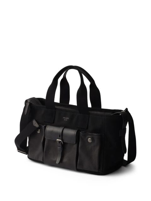 Prada Route large canvas and leather tote bags - Black