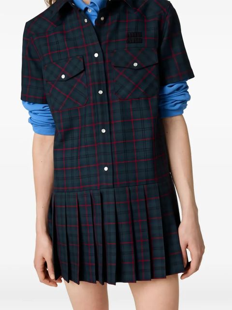 Miu Miu pleated plaid mini-dress - Green