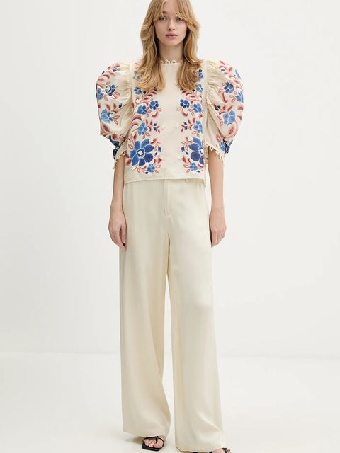 Farm Rio bluzka bawełniana damska kolor beżowy z nadrukiem 344127