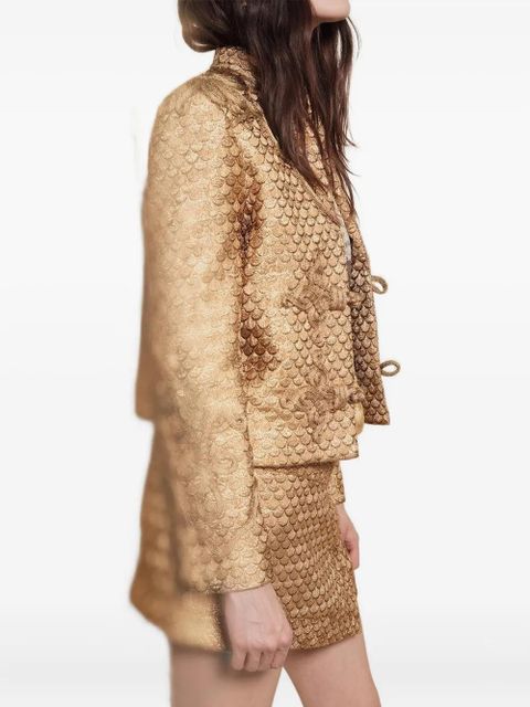 Johanna Ortiz scale-pattern wrap mini skirt - Gold