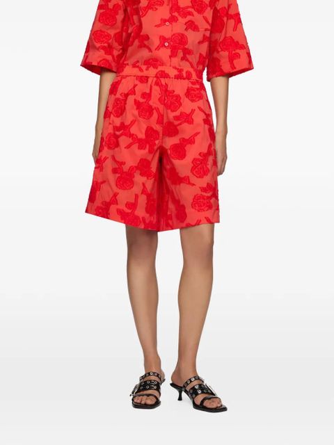 GANNI fil-coupé floral-pattern shorts - Red - zdjęcie produktu nr 1