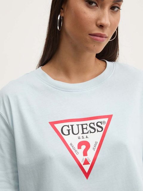 Guess Jeans t-shirt bawełniany damski kolor niebieski W4YI76 K8HM0