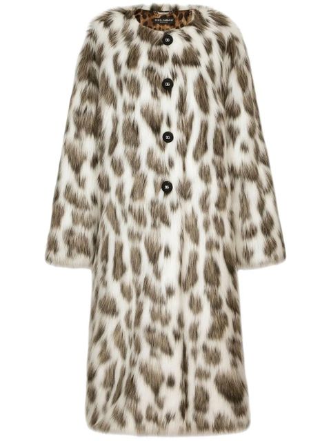 Dolce & Gabbana leopard-print faux-fur coat - White - zdjęcie produktu nr 1