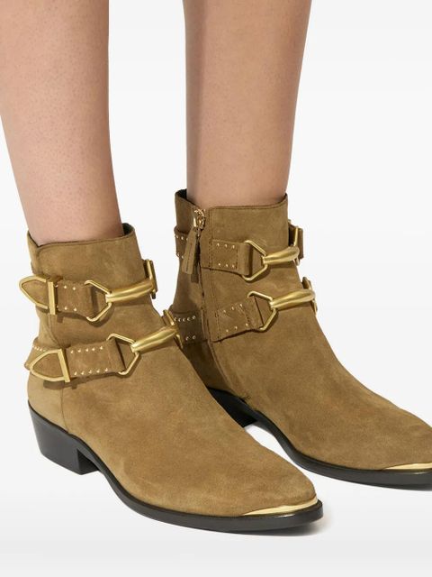 ISABEL MARANT Zalya buckle studded boots - Brown