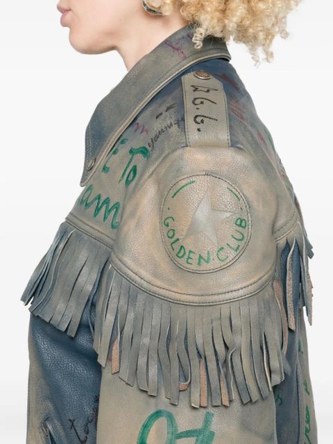 Golden Goose fringed leather jacket - Blue