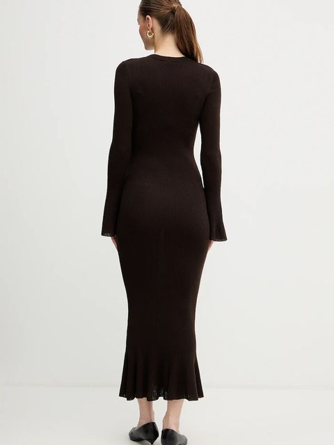 Luisa Spagnoli sukienka wełniana kolor brązowy maxi dopasowana 100225 - zdjęcie produktu nr 2