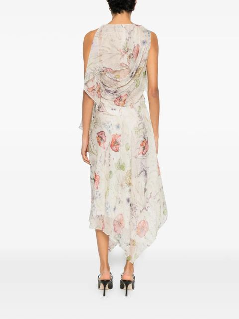 Alexander McQueen floral-print midi dress - Neutrals
