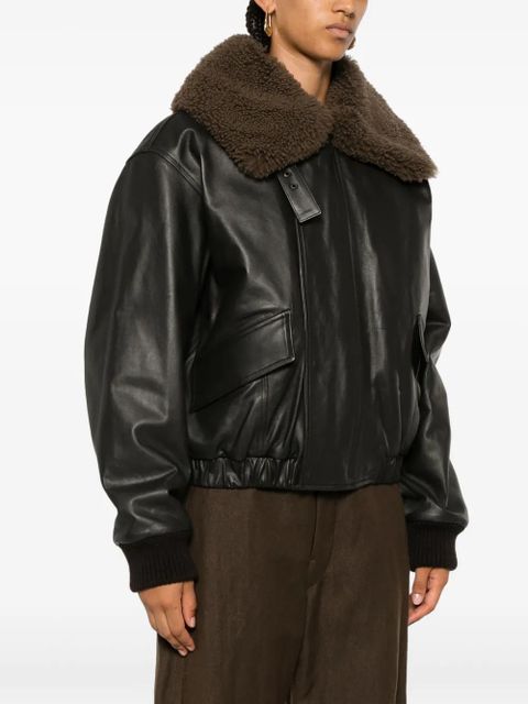 LEMAIRE shearling collar leather jacket - Brown