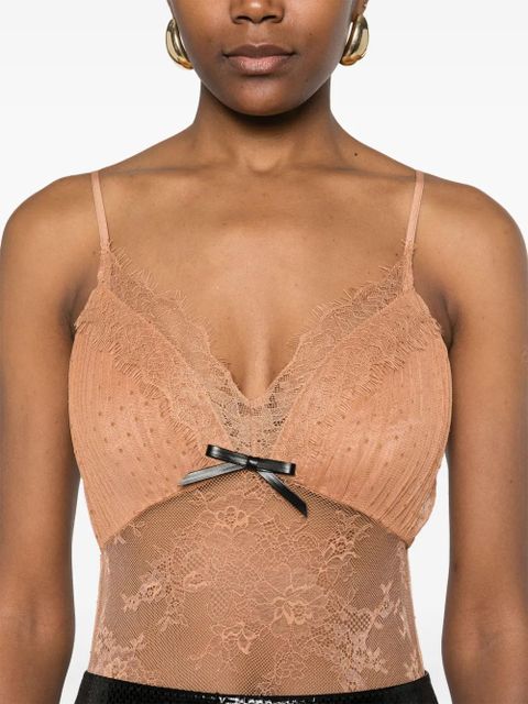 Self-Portrait dot-pattern mesh bodysuit - Brown