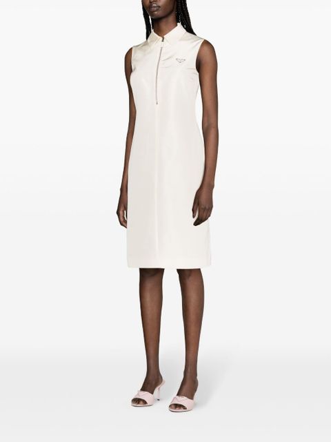Prada logo-appliqué faille dress - Neutrals