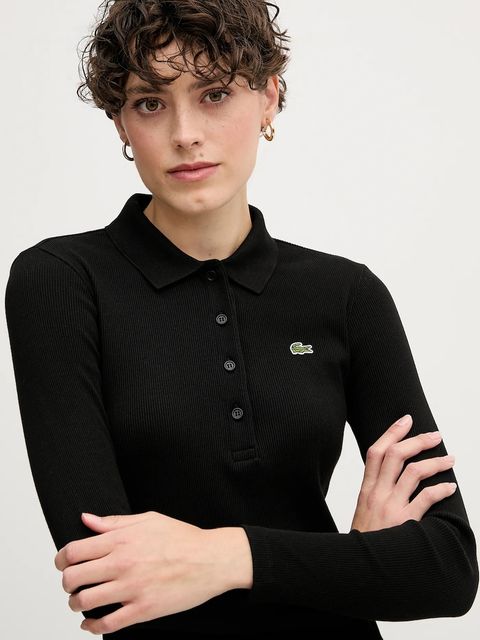 Lacoste sukienka bawełniana kolor czarny midi dopasowana EF5297