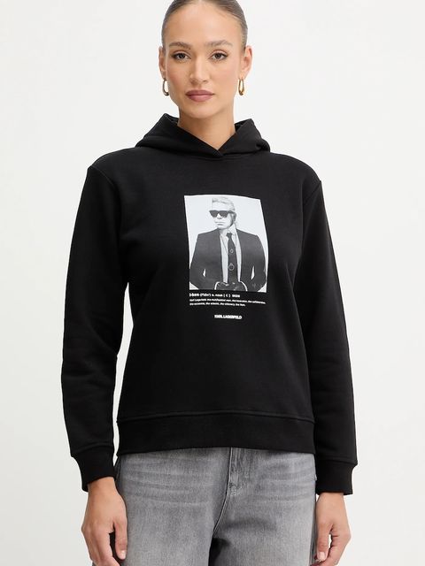 Karl Lagerfeld bluza damska kolor czarny z kapturem z nadrukiem B1W20012 - zdjęcie produktu nr 1
