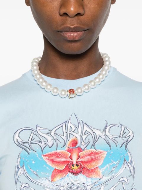 Casablanca Blades orchid-print cotton T-shirt - Blue