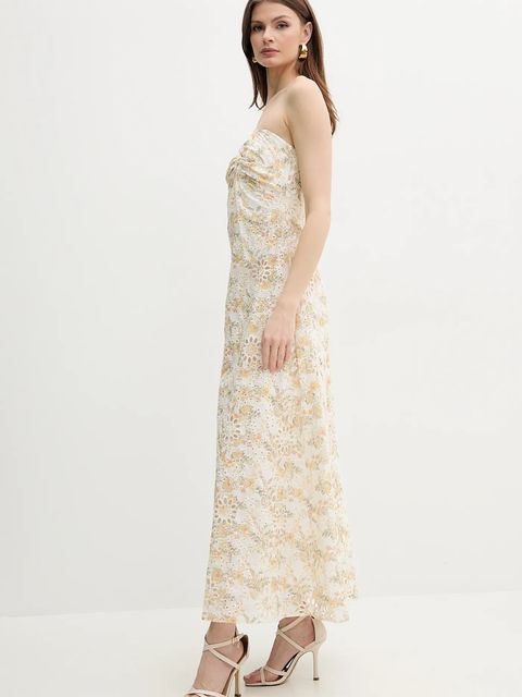 Bardot sukienka bawełniana LORA kolor żółty maxi rozkloszowana 59245DB2