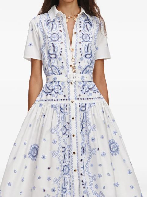 Self-Portrait paisley-print belted shirt dress - White